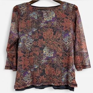 Coldwater Creek Top Womens Size M Floral Ethereal Artsy Sheer Grunge 90s Phoebe